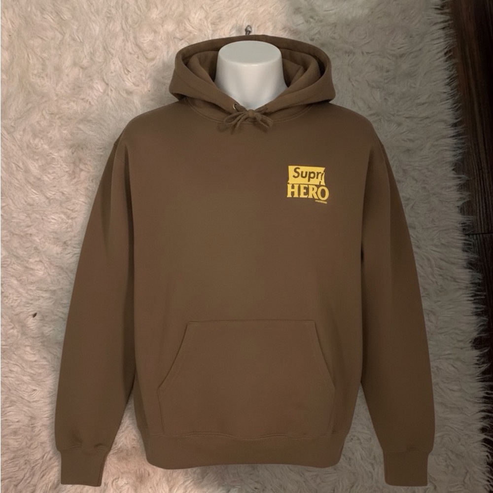 Supreme x Anti Hero Hoodie (Brown w/ Yellow Text) Pullover Sweatshirt